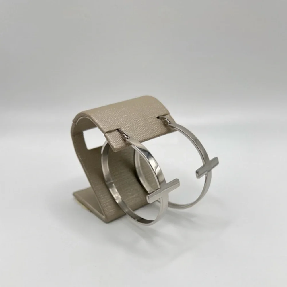 Steeltime Stainless Steel Cross Hoop Earrings Modern Minimalist